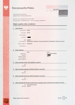 Geburtsurkunde von Karin Müller,Abschrift, 15. Februar 2021 trotzdem da! Ein Projekt der Gedenkstätte Lager Sandbostel, 2024