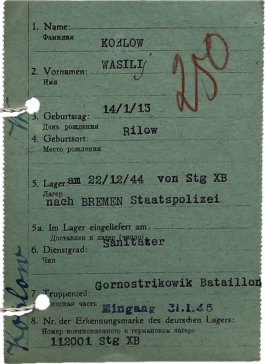»Versetzungskarte« von Wassilij Koslow, Dezember 1944 trotzdem da! Ein Projekt der Gedenkstätte Lager Sandbostel, 2024