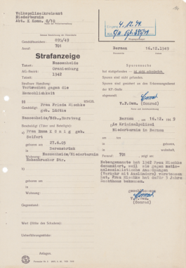 Strafanzeige gegen Emma König, 16. Dezember 1949 trotzdem da! Ein Projekt der Gedenkstätte Lager Sandbostel, 2024