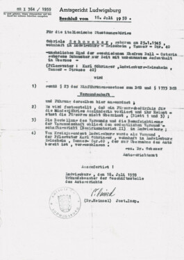 Anordnung der Vormundschaft für Gabriele Lapp, 18. Juli 1959 trotzdem da! Ein Projekt der Gedenkstätte Lager Sandbostel, 2024